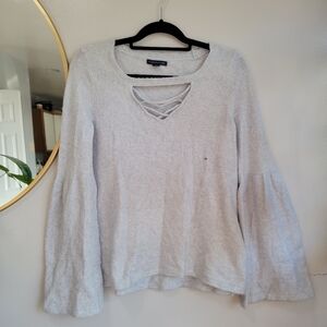 American Eagle Grey Knit Bell Sleeve Cozy Sweater Top Medium